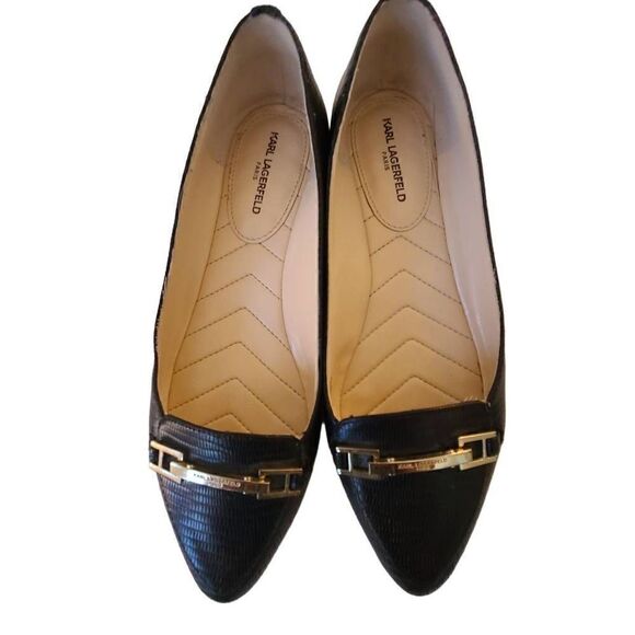 Karl Lagerfeld Black Dutot Leather Pointed Toe Flats 6.5 - Picture 13 of 13